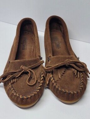 Minnetonka Brown Suede Fringe Moccasins for Women
